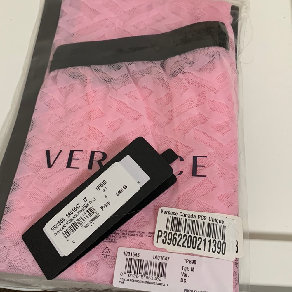 Versace La Greca tulle tights in powder pink size Medium